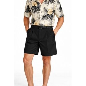 Tommy Bahama Mens 36 Black 100% Silk Pleated Shorts Solid Tropical Summer Luxury